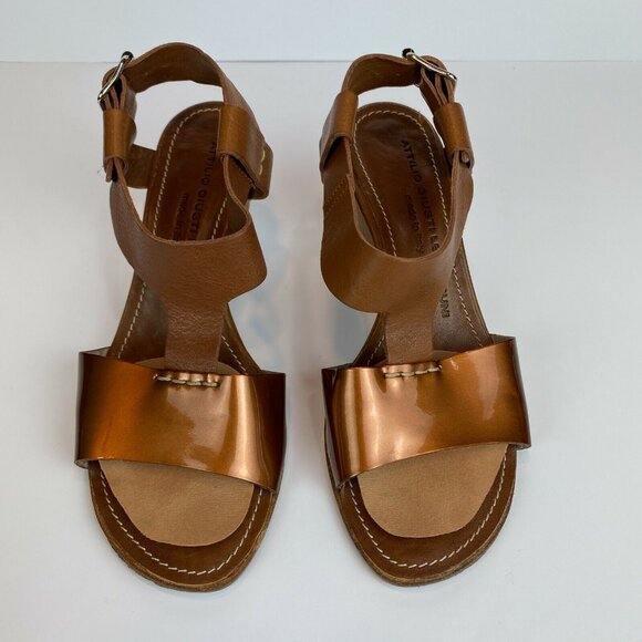 AGL Attilio Giusti Leombruni Heels Sandals 5.5‎ Brown Copper Patent Leather 35.5 - Picture 2 of 11